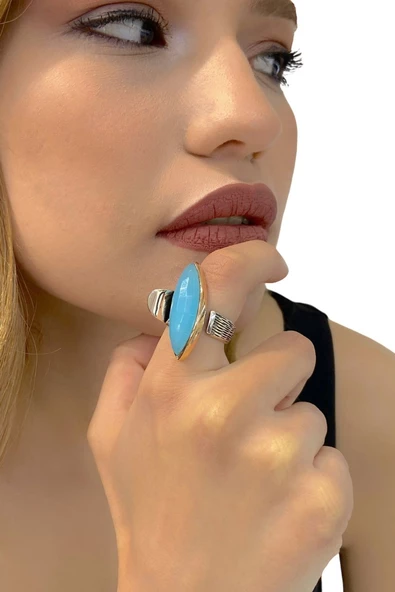 Otantik El Üretim Krizopraz Taşlı Büyük 925 Gümüş Yüzük - Resim 2