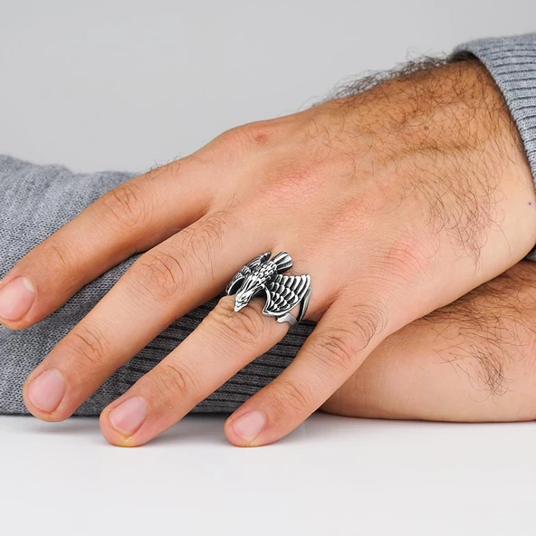 Kartal Tasarımlı 925 Ayar Gümüş Yüzük - Resim 2