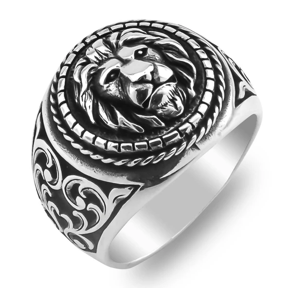 Aslan Tasarımlı Desenli 925 Ayar Gümüş Yüzük - Resim 3