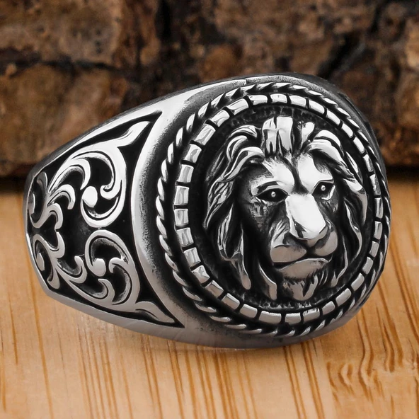 Aslan Tasarımlı Desenli 925 Ayar Gümüş Yüzük ürün görseli