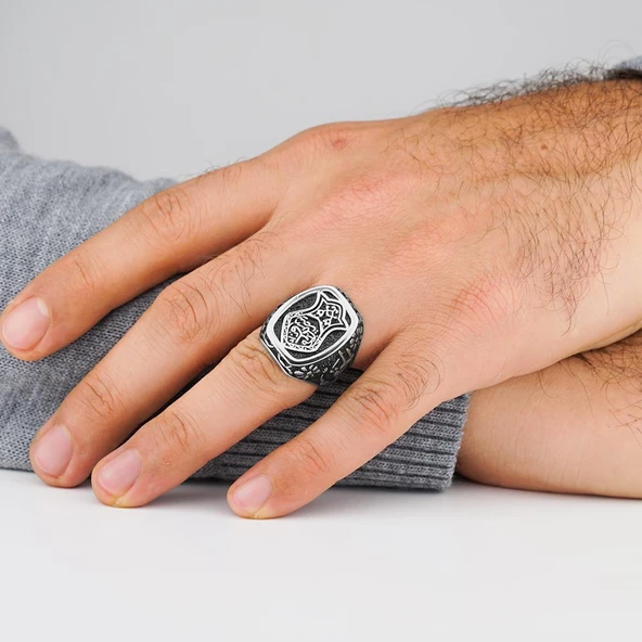 Nalı Şerif 925 Ayar Gümüş Yüzük - Resim 2