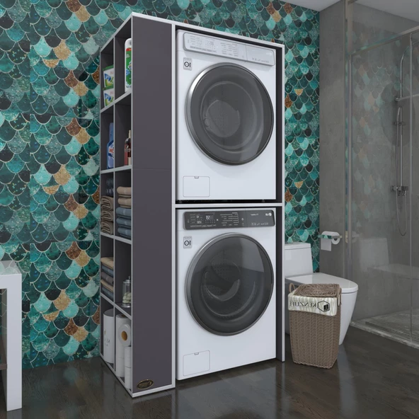 Kenzlife çamaşır-kurutma makinesi dolabı bolodenka gri 180*090*60 banyo kapaksız arkalıksız - Resim 4