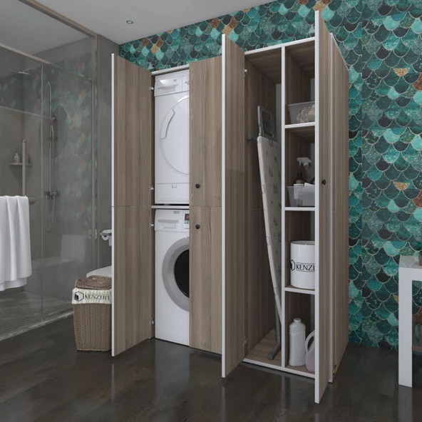 Kenzlife çamaşır-kurutma makinesi dolabı kapaklı yaromira crd 180*120*60 banyo arkalıksız - Resim 5