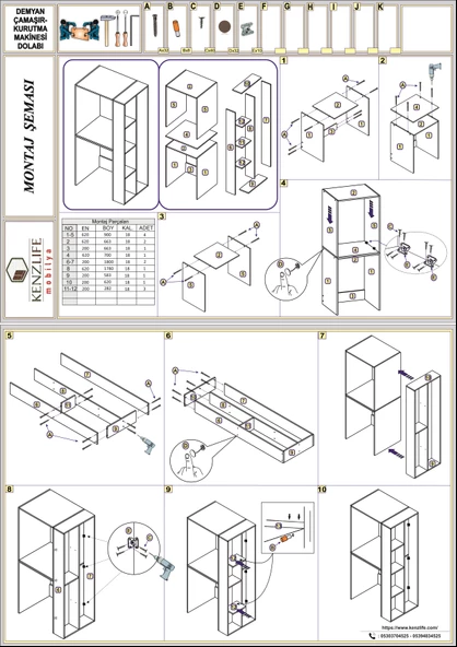 Kenzlife çamaşır-kurutma makinesi dolabı demyan crd 180*090*60 banyo kapaksız arkalıksız - Resim 7