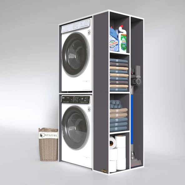 Kenzlife çamaşır-kurutma makinesi dolabı demyan gri 180*090*60 banyo kapaksız arkalıksız - Resim 2