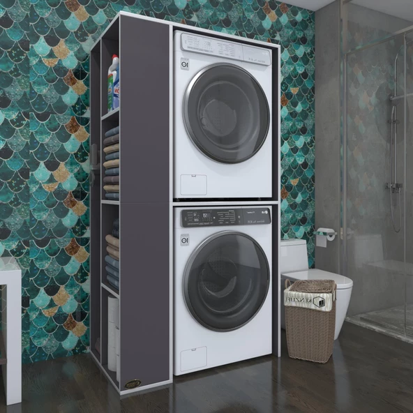 Kenzlife çamaşır-kurutma makinesi dolabı demyan gri 180*090*60 banyo kapaksız arkalıksız - Resim 4