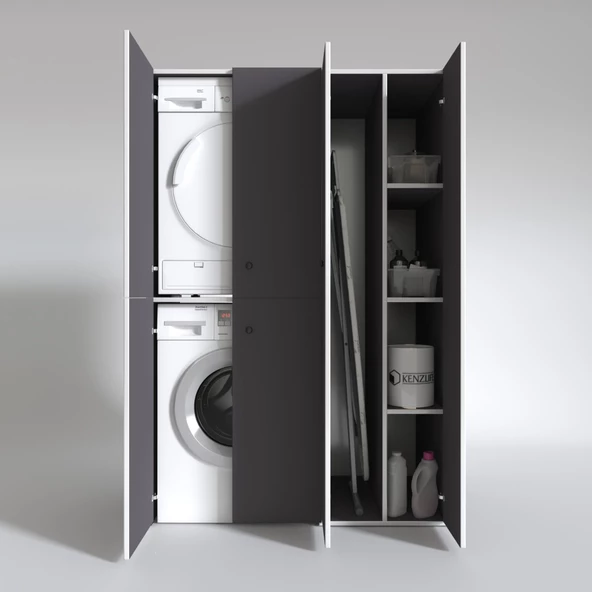 Kenzlife çamaşır-kurutma makinesi dolabı kapaklı yaromira gri 180*120*60 banyo arkalıksız - Resim 6