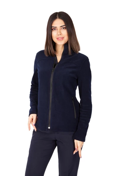 Kadın Lacivert Doktor Hemşire Poları Hastane Kışlık Polar Ceket - 5