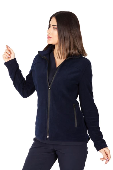 Kadın Lacivert Doktor Hemşire Poları Hastane Kışlık Polar Ceket - 4