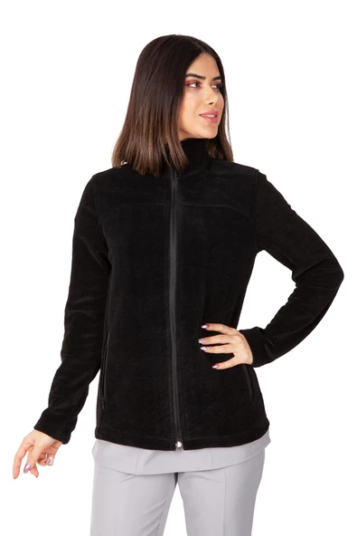 Kadın Siyah Doktor Hemşire Poları Hastane Kışlık Polar Ceket - 2