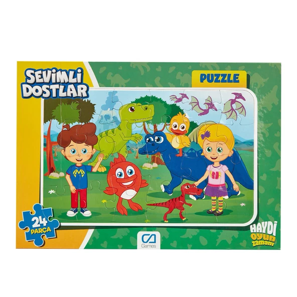 Sevimli Dostlar Kırmızı Balık Frame Puzzle/yapboz 24 Parça (Yeşil Tema)