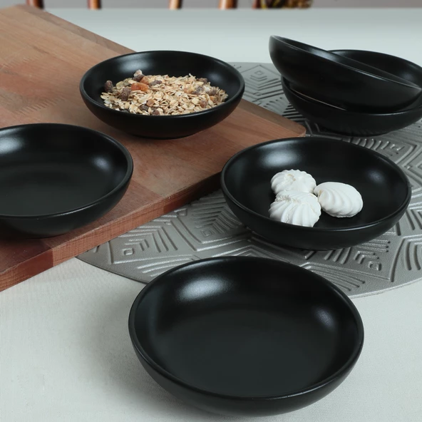 Keramika Mat Siyah Halka Çerezlik/Sosluk 13 Cm 6 Adet - 2