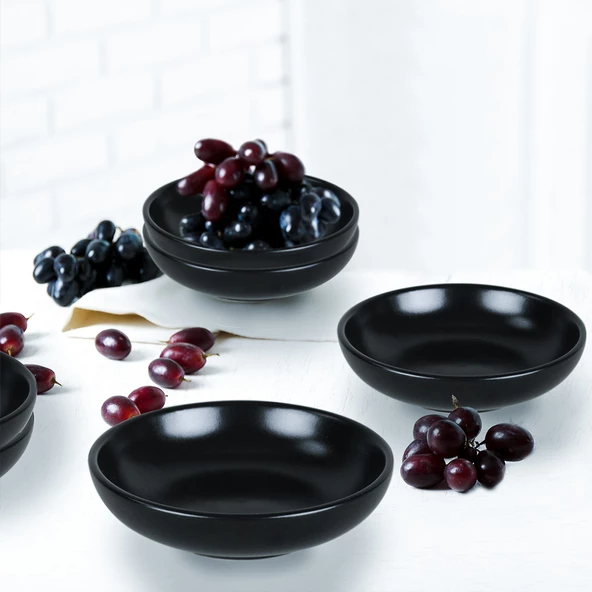 Keramika Mat Siyah Halka Çerezlik/Sosluk 13 Cm 6 Adet - 5