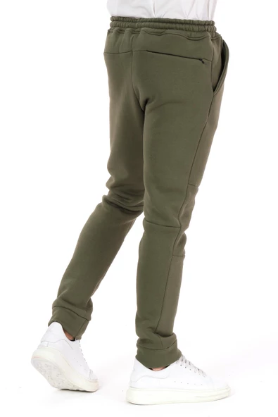 Erkek Paçası ve Beli Lastikli Bağcıklı Üç İplik Şardonlu Kalın Rahat Spor Eşofman Altı Pantolon - 12