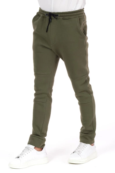 Erkek Paçası ve Beli Lastikli Bağcıklı Üç İplik Şardonlu Kalın Rahat Spor Eşofman Altı Pantolon - 10