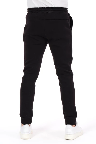 Erkek Paçası ve Beli Lastikli Bağcıklı Üç İplik Şardonlu Kalın Rahat Spor Eşofman Altı Pantolon - 5