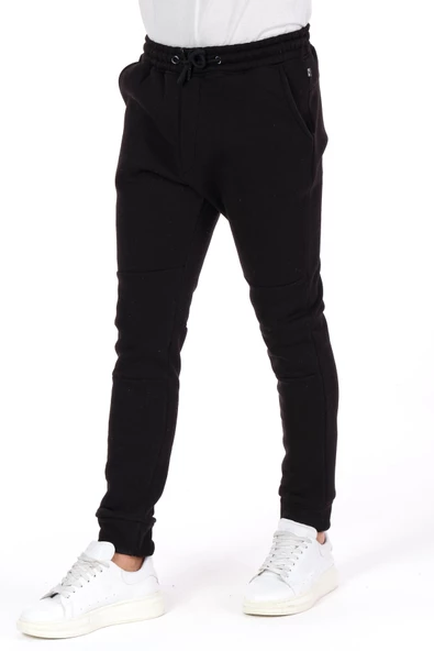 Erkek Paçası ve Beli Lastikli Bağcıklı Üç İplik Şardonlu Kalın Rahat Spor Eşofman Altı Pantolon - 3