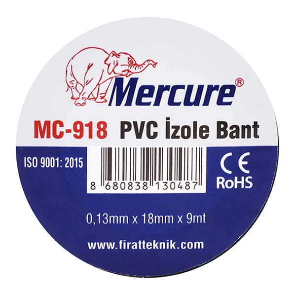 Mercure Elektrikçi Bandı Siyah İzole Elektirik Bant Bandı Pvc 9 Metre - 2