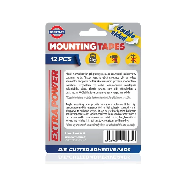 Grande Home Boss Tape Hazır Kesilmiş 12 Adet Çift Taraflı Montaj Bandı - 2