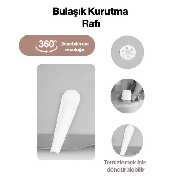 AKL-060 Bej Lüks Tabaklık Bulaşıklık-Yönlendirilebilir Su Akıtma Kanallı Bulaşık Sepeti-Kaşıklıklı - 4