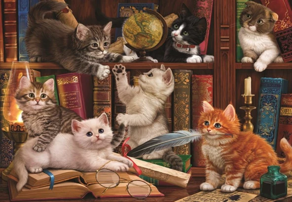 Anatolian 500 Parça Kediler ve Kitaplar Puzzle - 48x33 cm