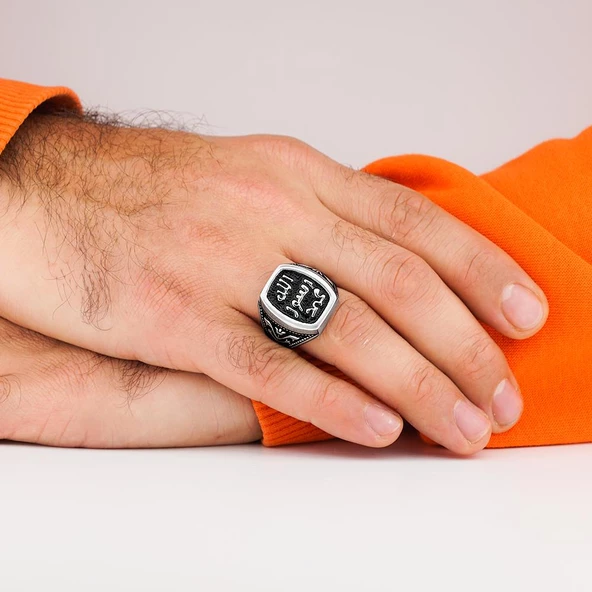 Allah Resulü Muhammed Yazılı Lale Figürlü 925 Ayar Gümüş Yüzük - Resim 2