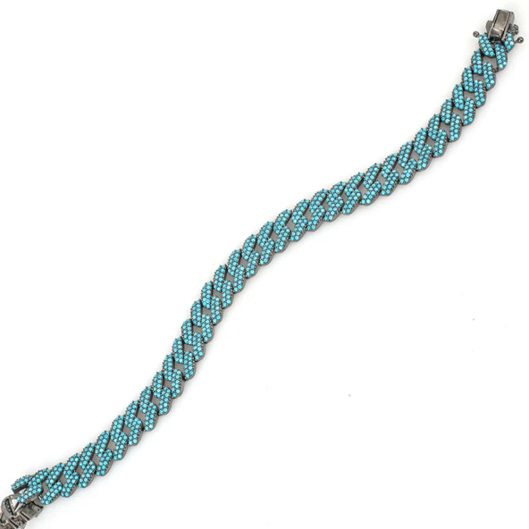 Gümüş Turkuaz Taşlı Gurmet Zincir Bileklik - Resim 2