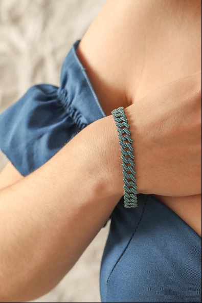 Gümüş Turkuaz Taşlı Gurmet Zincir Bileklik ürün görseli 1