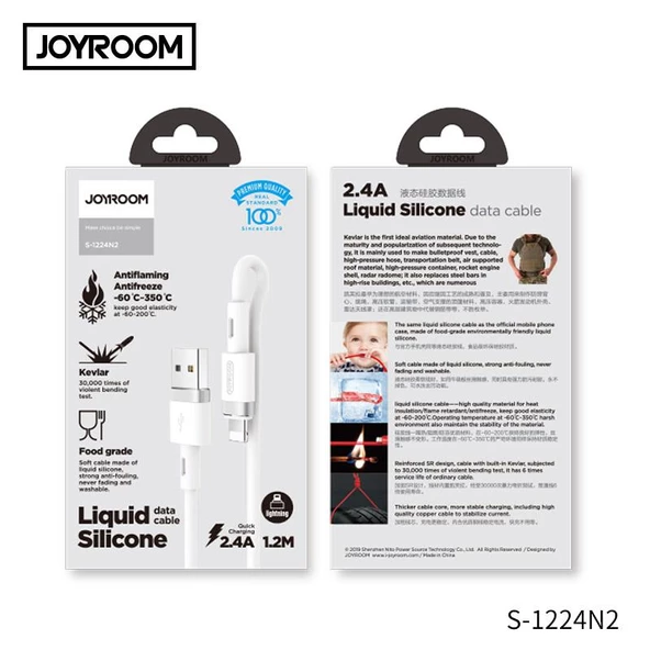 Joyroom S-1224N2 1.2M 2.4A iPhone USB-Lightning Silikon Data ve Şarj Kablosu Beyaz - 3