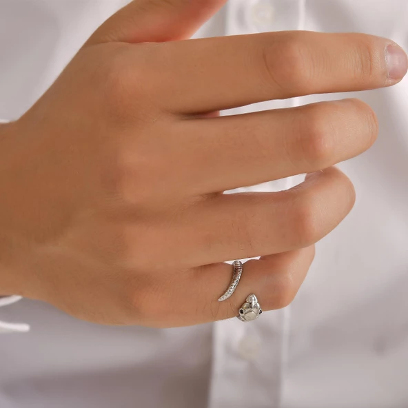 925 Ayar Gümüş Minik Yılan Yüzük - Resim 2