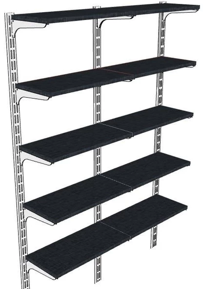 Rafburada® 5 Katlı Duble Kitaplık. Krom Aksesuar. Ahşap Duvar Rafı  Siyah 30x60