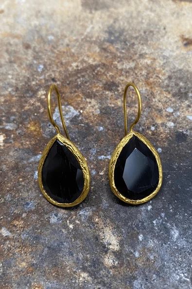 Güneş Taşı Serisi Kedi Gözü Yeşil Mavi Turuncu Kadın Küpe - 6