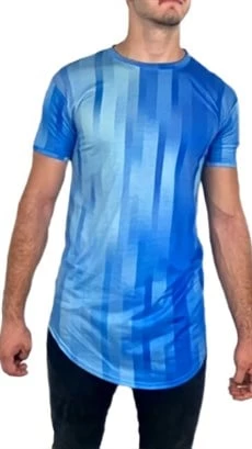 Boyu Uzun Mavi Desenli T-shirt - 1