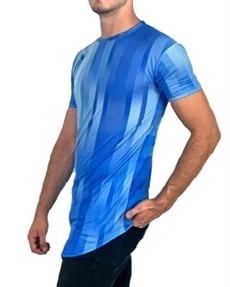 Boyu Uzun Mavi Desenli T-shirt - 2
