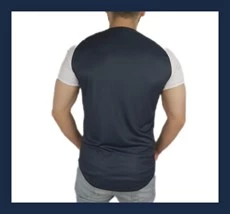 Boyu Uzun Oval Kesim Şeritli Lacivert T-shirt - 2