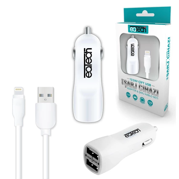 Eatech Araç Şarj Iphone 6-7-8-X-Xs-Xr-Plus Çift Usb 2.1A 1.25Mt