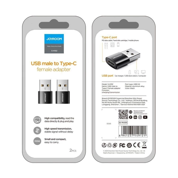 Joyroom S-H152 Adaptörü USB to Type-C Siyah - 7