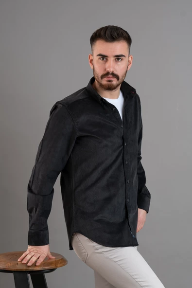 DORSS SLİMFİT ERKEK İNCE FİTİLLİ KADİFE GÖMLEK - Resim 4