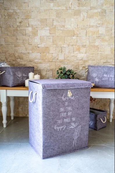 Keçe Kapaklı Çok Amaçlı Mega Kutu Gri 55x41x30 cm - 3