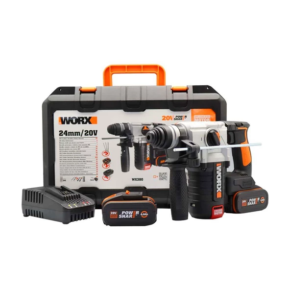 Worx Wx380 20Volt 4.0Ah. 2.2J Li-İon Çift Akülü Şarjlı Profesyonel Sds-Plus Pnömatik Kırıcı/Delici