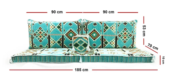 Shark Anatolia Kilim Desenli Şark Köşesi İkili Sedir Takımı Turkuaz - 4