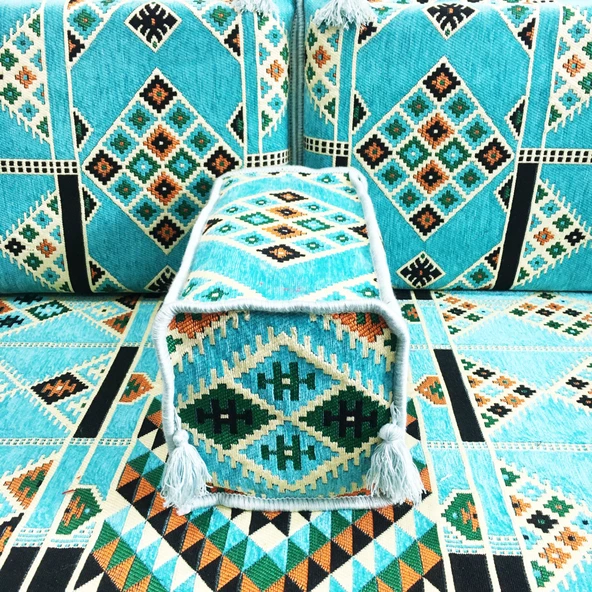 Shark Anatolia Kilim Desenli Şark Köşesi İkili Sedir Takımı Turkuaz - 6