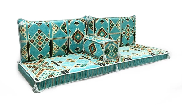 Shark Anatolia Kilim Desenli Şark Köşesi İkili Sedir Takımı Turkuaz - 3