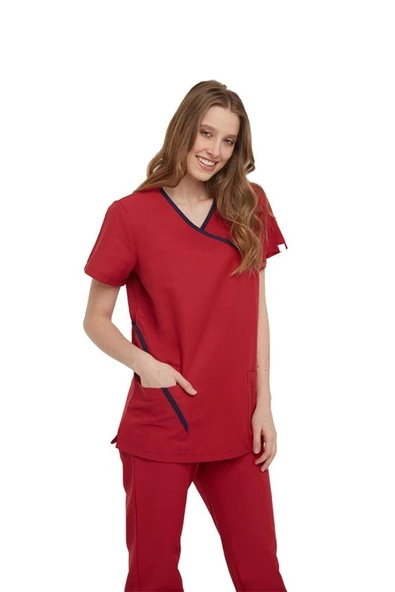DAISY MEDİKAL ÜNİFORMA TAKIM-KIRMIZI - Resim 2