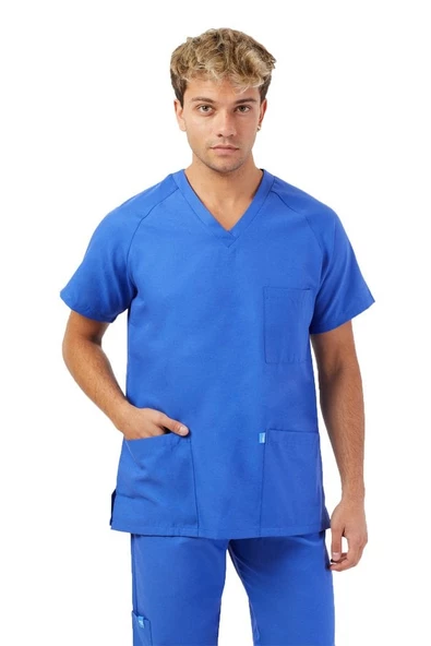 KOTON SERİSİ ERKEK SAKS MAVİ BASIC DOKTOR, HEMŞİRE FORMA TAKIM - Resim 2