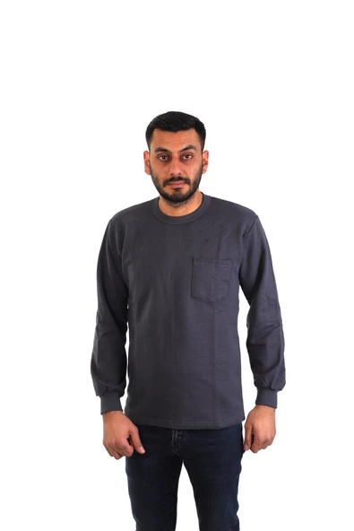 ESER - Bisiklet Yaka Sweatshirt - Cepli - Koyu Gri ürün görseli 1