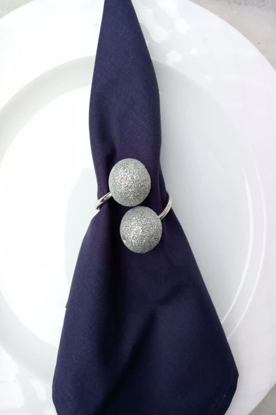 6lı Gümüş Halkalı Simli Gümüş Boncuklu Peçete Yüzüğü - Resim 2