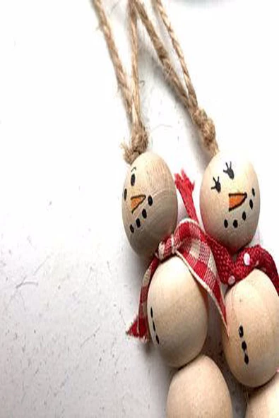 2li Minimal Ahşap Boncuklu Mrs. Snow & Mr. Snow Ağaç Süsü