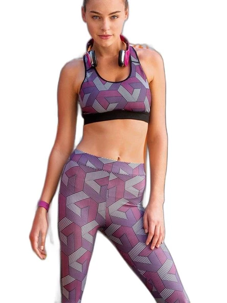 YENİ İNCİ Desenli Sporcu Tayt Takım YNCT122-T16 - 2