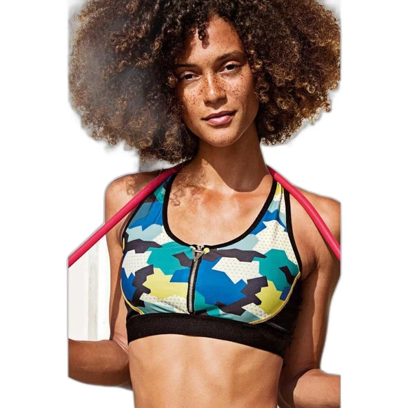 Yeni İnci Kamuflaj Desenli Kadın Sporcu Kısa Tayt Takım YNCT136-T22 - 3